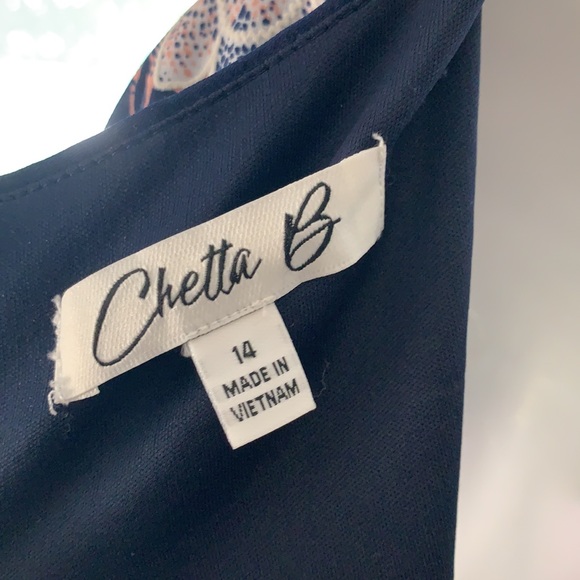 NEW Chetta B. Blue Jersey Dress w/Floral Sz 14 - Picture 14 of 16